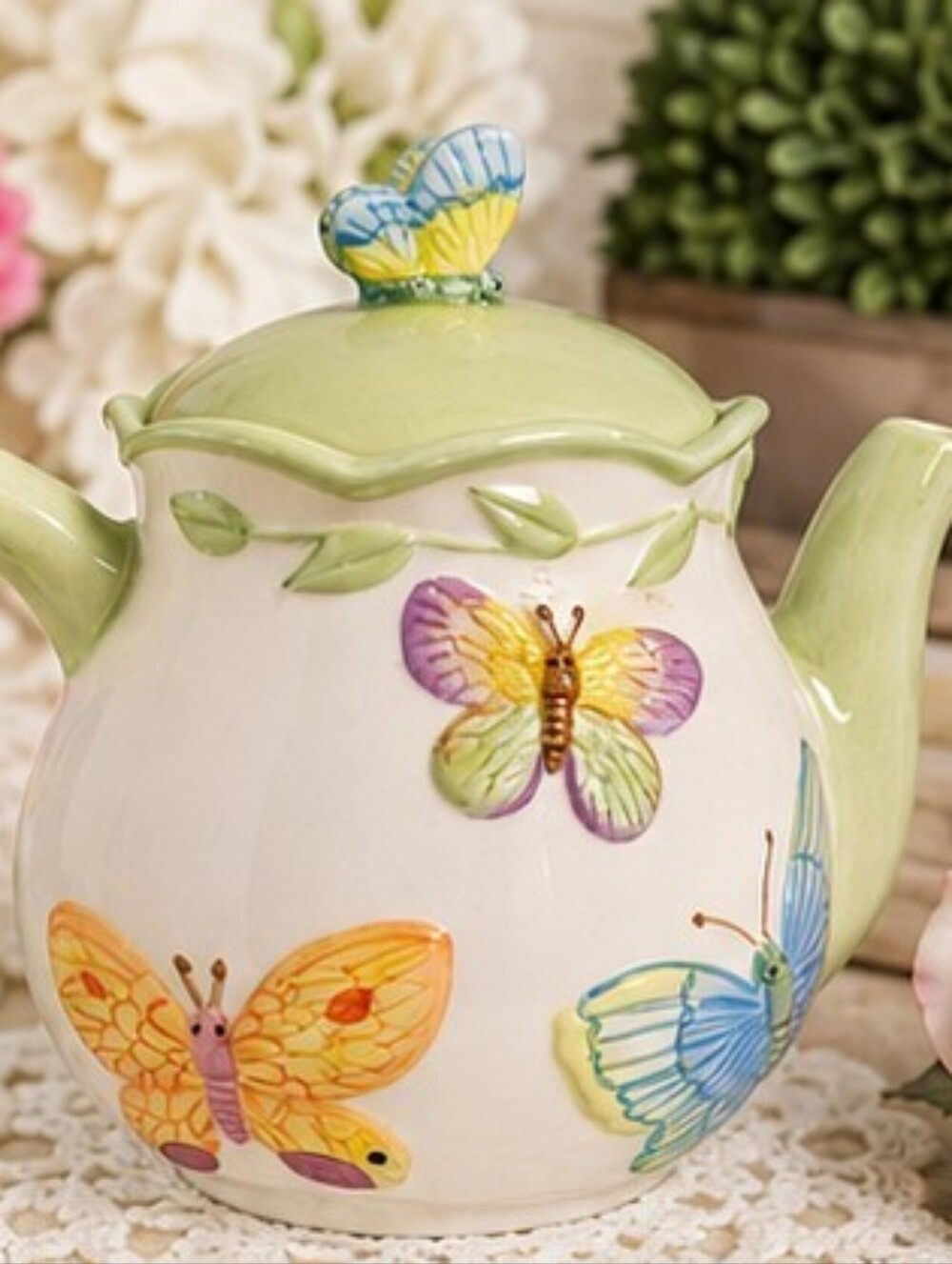Vintage Butterfly Teapot Ceramic Accents & Occasions Cottagecore Spring Garden - Picture 2 of 14